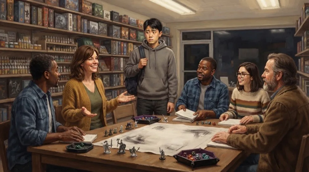 new player joining an RPG game at a local store