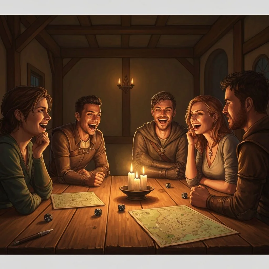 Players gathered around a table for a tabletop RPG session